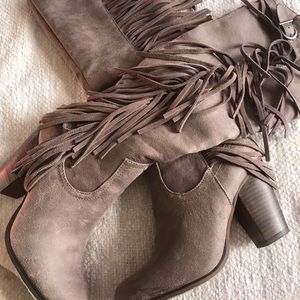 Knee High Gray Faux Suade Boots
